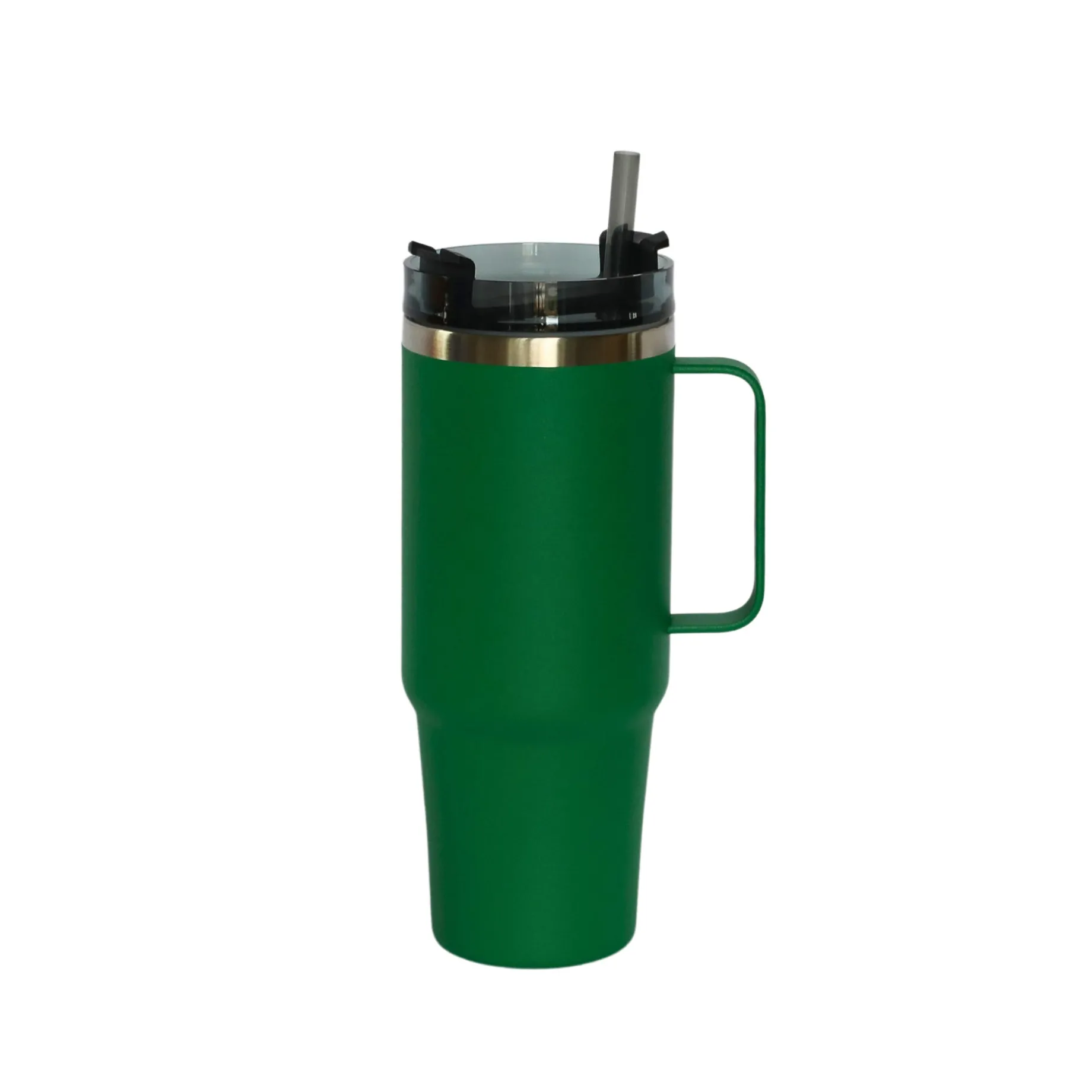 30 Oz Stainless Steel Tumbler with Handle & Straw - Green