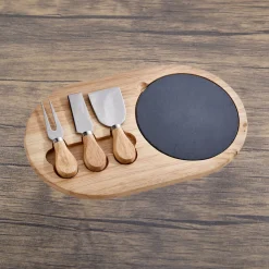 3-Piece Oval Slate & Wood Cheese Board Set