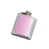 Pink Paneled White Crystal Flask - 2.5 oz