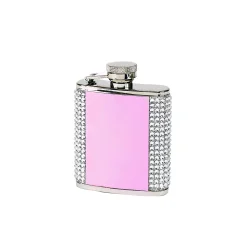 Pink Paneled White Crystal Flask - 2.5 oz