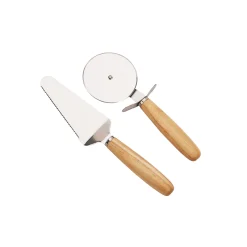 14" Wooden Pizza Board with Precision Cutting Wheel & Server