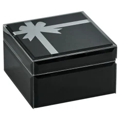 "Onyx" Glass Box With Bow, 5.75" Sq X 3.5"