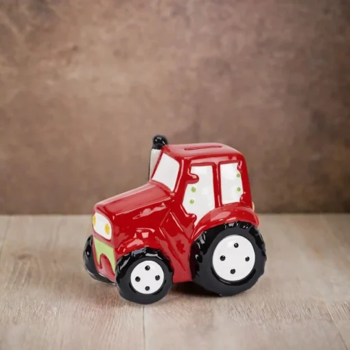 Red Ceramic Tractor Bank