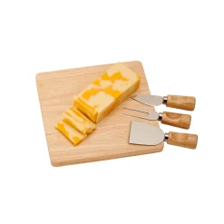 Rubberwood Cheese Cutting Board Set with 3 Tools