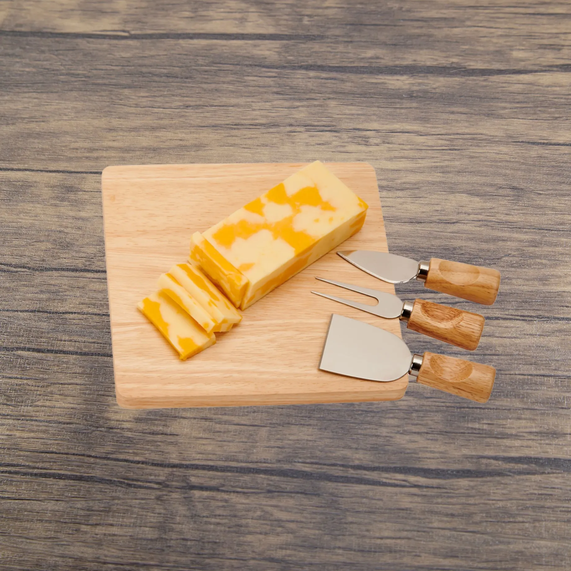 Rubberwood Cheese Cutting Board Set with 3 Tools
