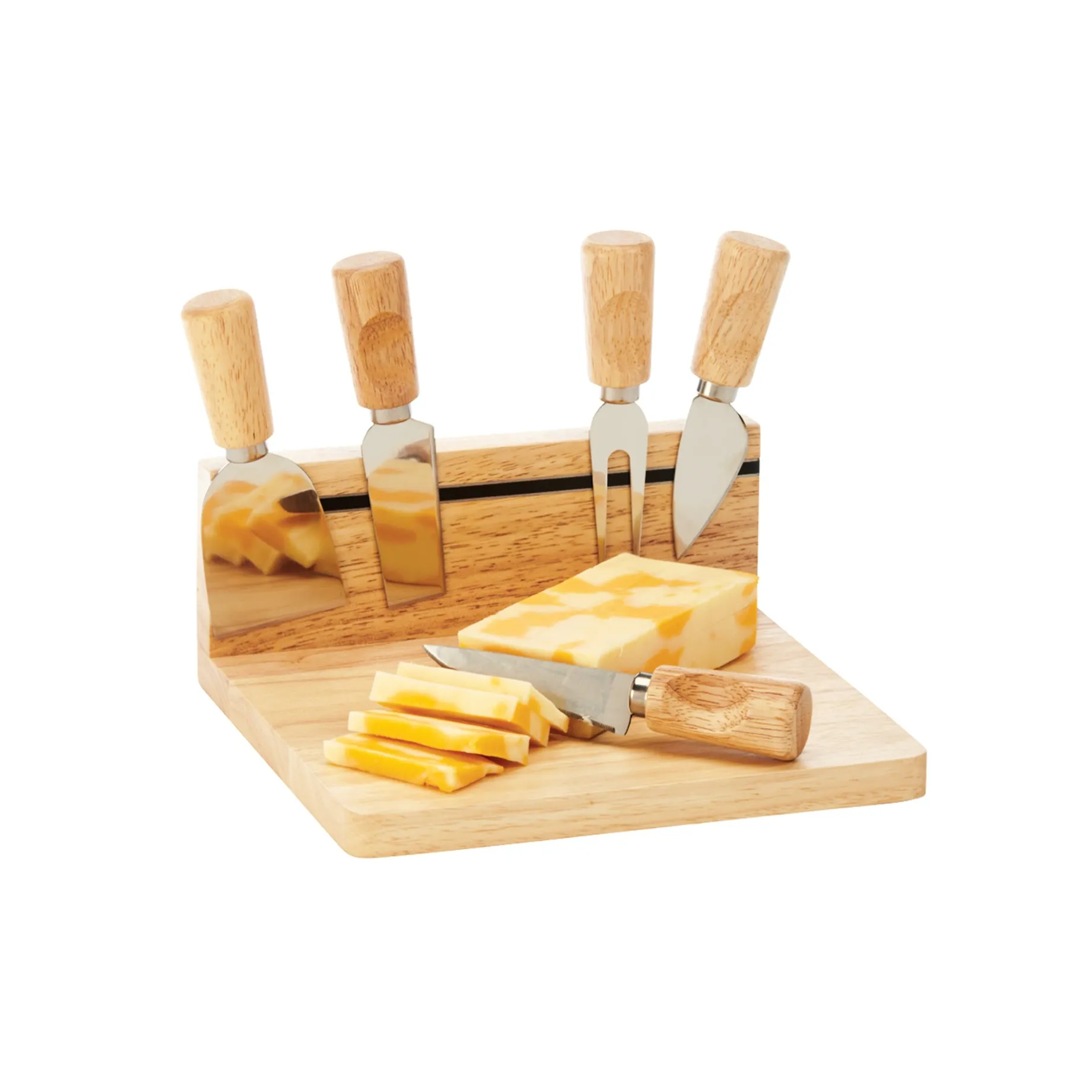 Rubberwood Magnetic Cheese Board Set with 5 Tools