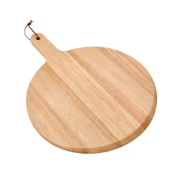 Rubberwood Pizza Board with Handle - 13.5" Diameter