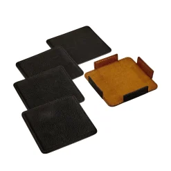 Set Of 4 Leatherette Coasters - Black