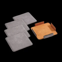 Set Of 4 Leatherette Coasters - Grey