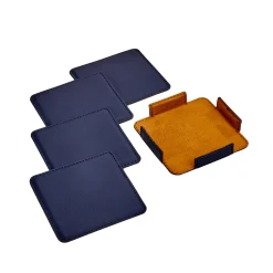 Set Of 4 Leatherette Coasters - Navy