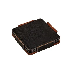 Set Of 4 Leatherette Coasters - Black
