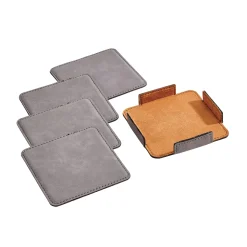 Set Of 4 Leatherette Coasters - Grey
