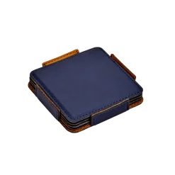 Set Of 4 Leatherette Coasters - Navy
