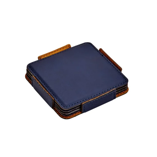 Set Of 4 Leatherette Coasters - Navy