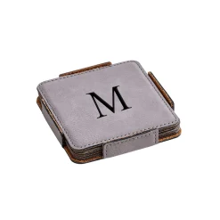 Set Of 4 Leatherette Coasters - Grey