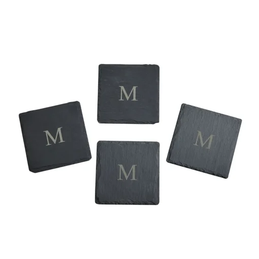 Set Of 4 Slate Coasters 4" Square