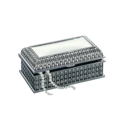Silverplated Rectangular Box with Beaded Antique Design, 4"