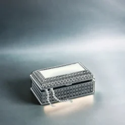 Silverplated Rectangular Box with Beaded Antique Design, 4"