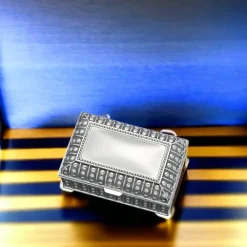 Silverplated Rectangular Box with Beaded Antique Design, 2.25"