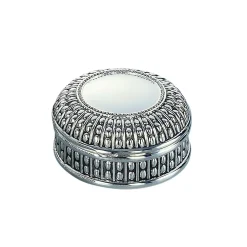 Silverplated Round Antique-Style Box with Beaded Detail, 4.5"
