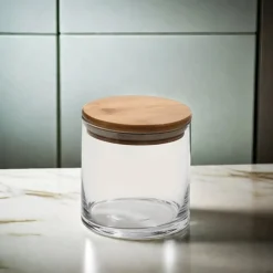 Small Round Glass Storage Container with Bamboo Lid