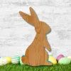 Standing Wood Bunny Board with Blue Milk Paint Outline