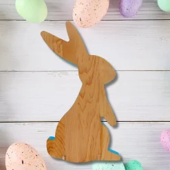 Standing Wood Bunny Board with Blue Milk Paint Outline