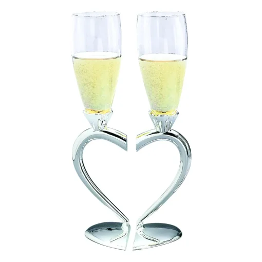 Toasting Goblets With Heart Shaped Separating Base & Stem