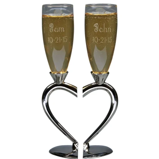 Toasting Goblets With Heart Shaped Separating Base & Stem