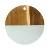 White Marble and Acacia Wood Round Board - 12"