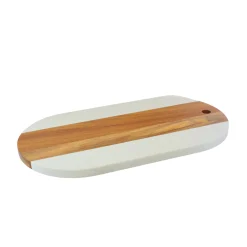 White Marble and Acacia Wood Oval Board