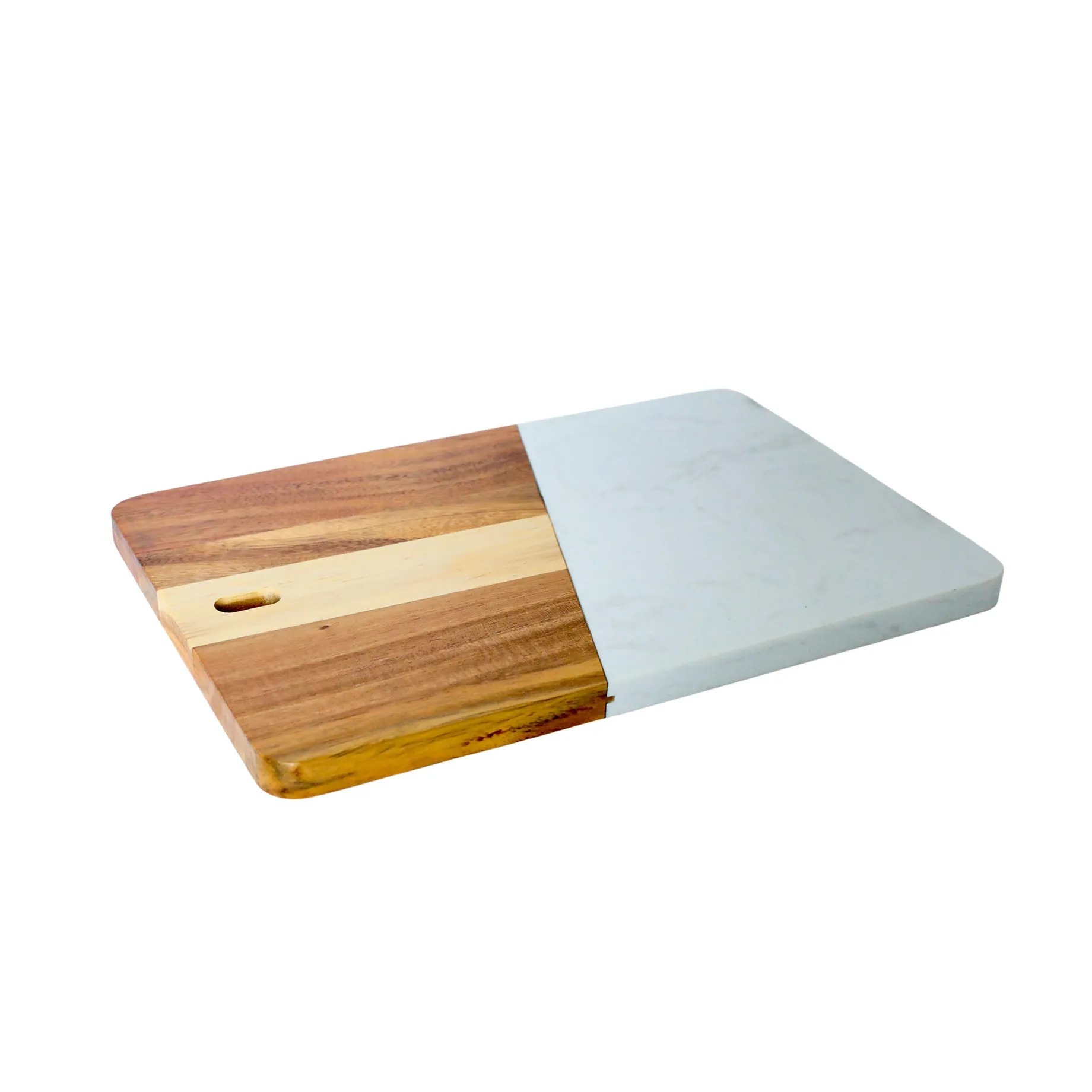 White Marble and Acacia Wood Rectangular Diagonal Board