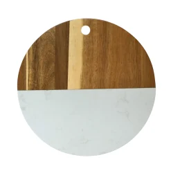 White Marble and Acacia Wood Round Board - 12"