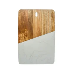 White Marble and Acacia Wood Rectangular Diagonal Board