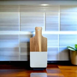 White Marble and Acacia Wood Handled Board