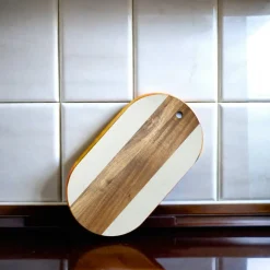 White Marble and Acacia Wood Oval Board