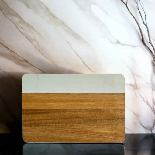 White Marble and Acacia Wood Rectangle Board