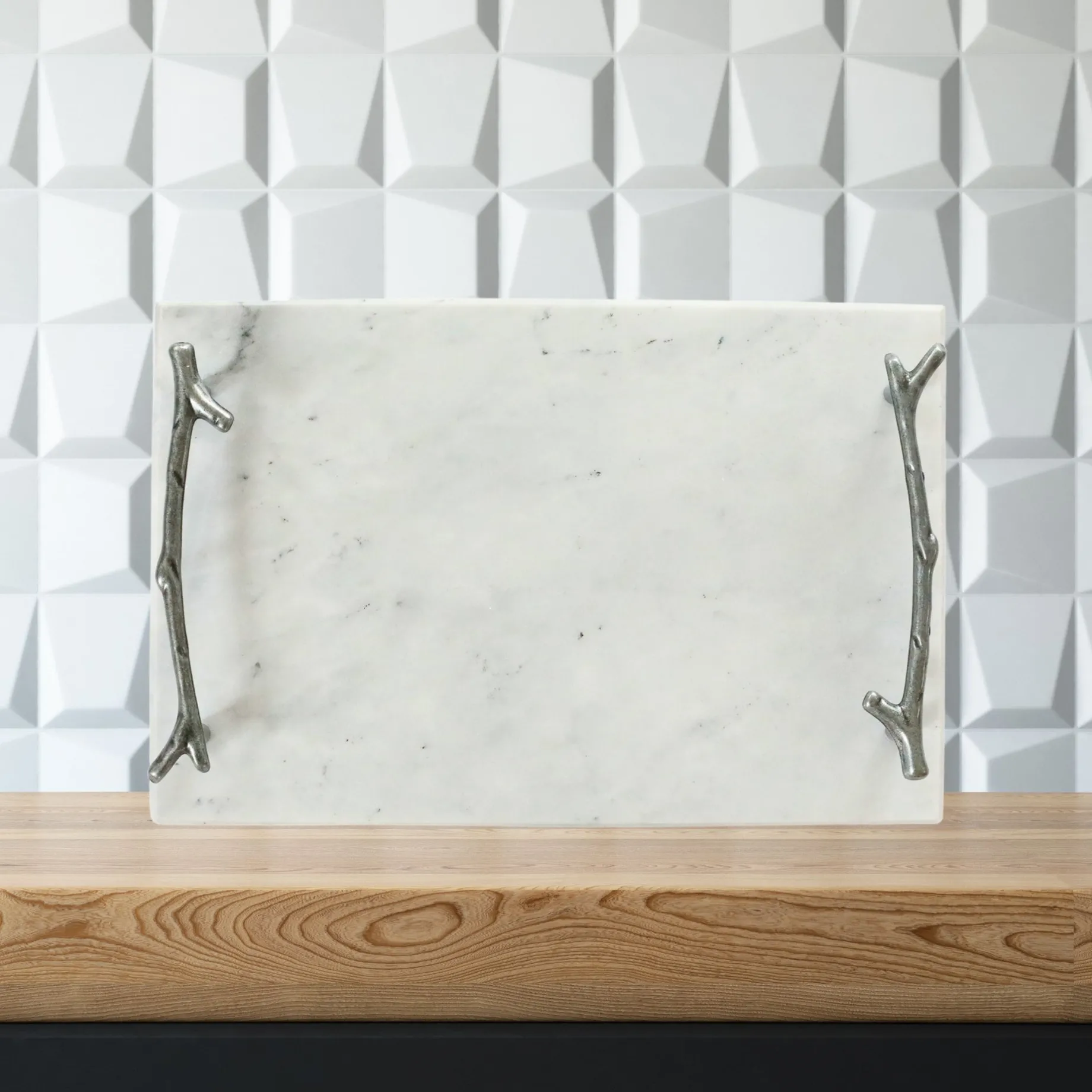 White Marble Board with Silver Branch Handles